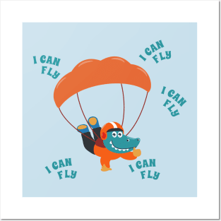 Vector illustration of a cute skydiver. Posters and Art